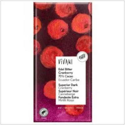 Dark chocolate 70% cocoa with blueberries 80 g, Vivani
