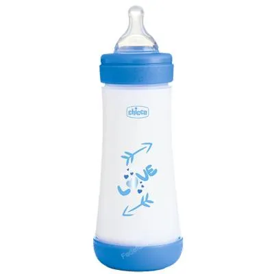 Fles PERFECT5 4 M siliconen blauw 300 ml, Chicco