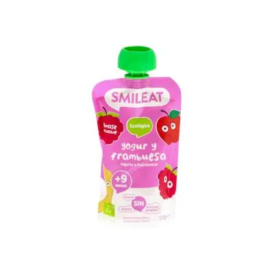 Organic raspberry yogurt pouch 100 g, Smileat