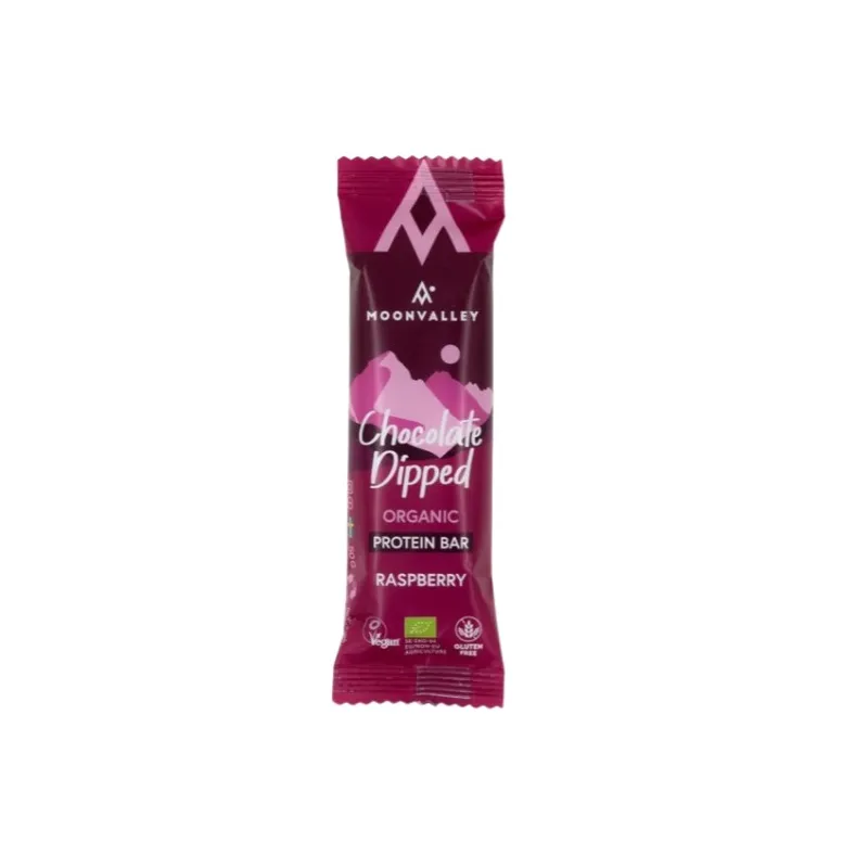 Barres protéinées framboise enrobées de chocolat BIO, Moonvalley