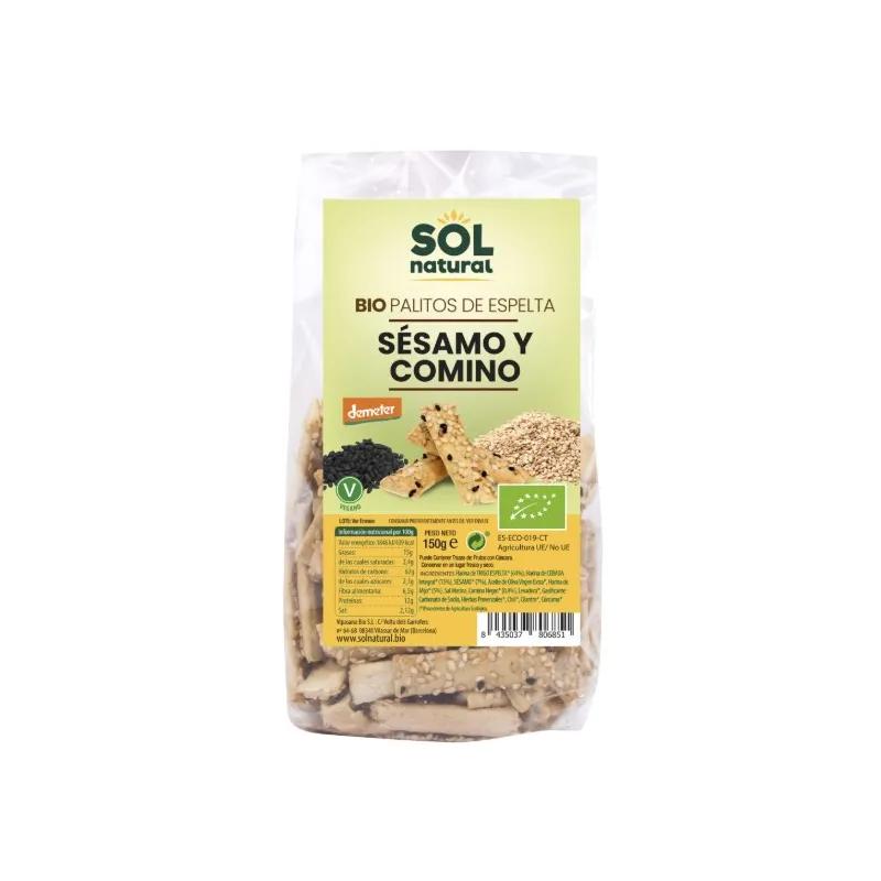 Palitos espelta sésamo comino sol nat BIO 150 g, Sol Natural