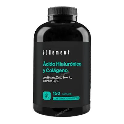 Ácido hialurónico y colágeno con biotina zinc selenio vit C e 150 cápsulas, Zenement