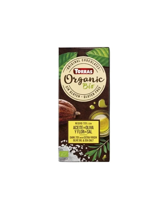 Chocolate negro 70% con aceite oliva sin gluten BIO 100 g, Torras