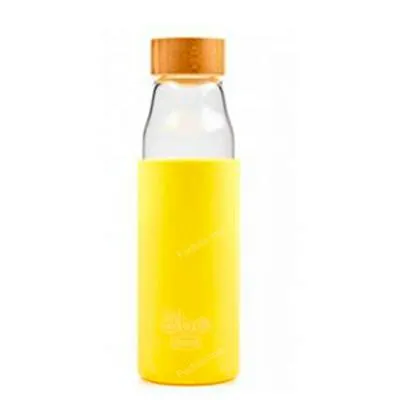 Botella borosilicato tapon bambu amarillo 500 ml, Irisana