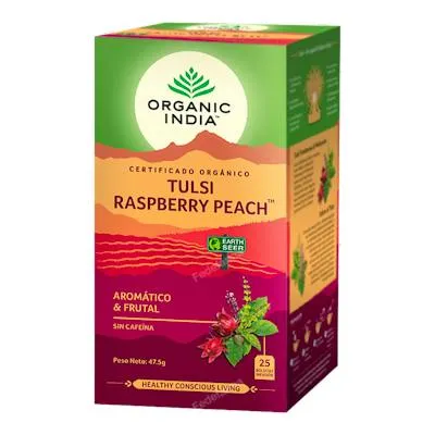 Tulsi raspberry peach infusión ayurvedica 25 bolsas, Organic India