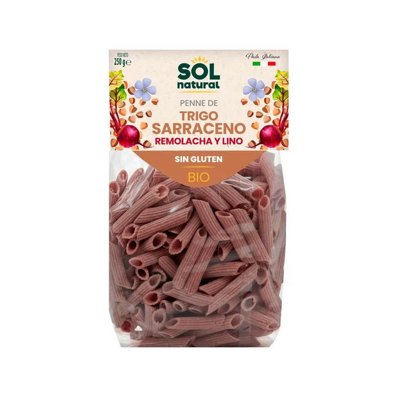 Penne trigo sarraceno remolacha lino 250 g, Sol Natural