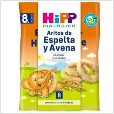 Aritos de espelta y avena snack sin gluten BIO 30 g, Hipp