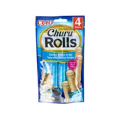 Churu cat rolls ricetta con tonno e capesante 1 bustina da 4 stick di snack vet 10 g, Churu Vet