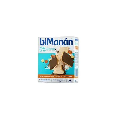 Snack barquillo sin azúcar 6 un choco leche avel 20 g, Bimanan