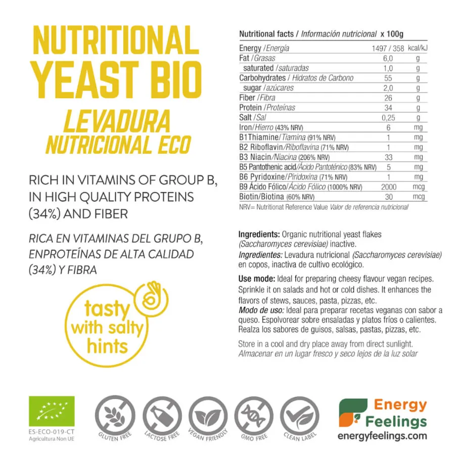 Levadura Nutricional Copos sin gluten 250 g, Energy Feelings · imagen 3