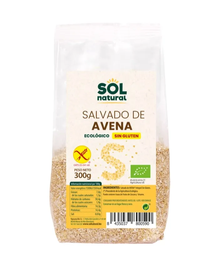 Salvado avena sin gluten BIO 300 g, Sol Natural