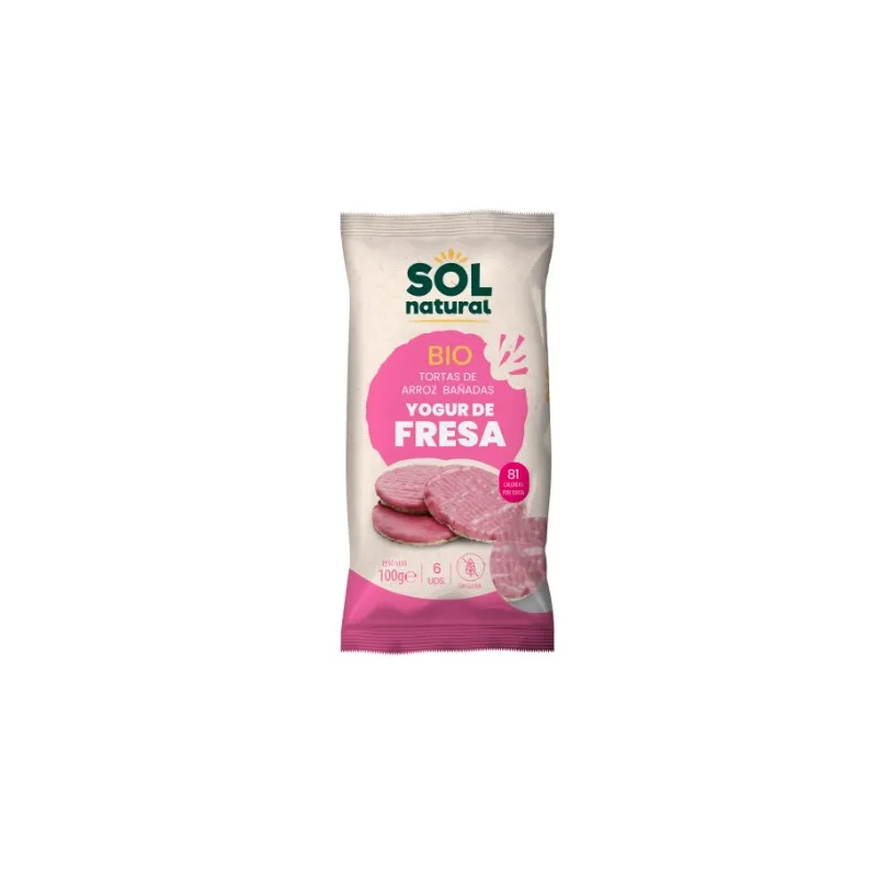 Tortas arroz bañadas yogur fresa 100 g, Sol Natural