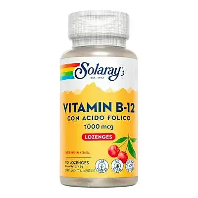 Vitamina B12 + ácido fólico 1000 mcg sublingual 90 comprimidos, Solaray