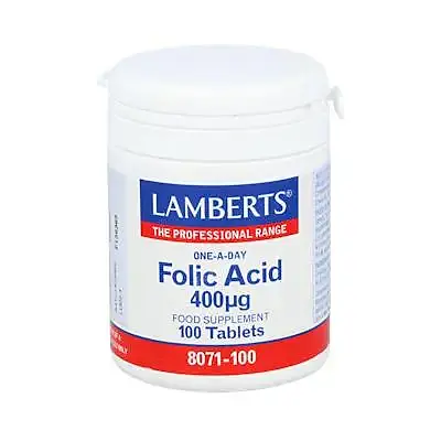 Ácido fólico 400 mg 100 cápsulas, Lamberts
