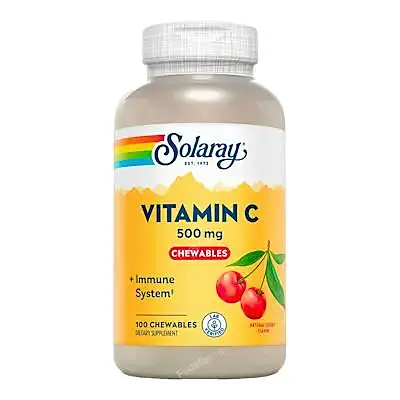 Vitamina C-500 sabor cereza 100 comprimidos masticables, Solaray