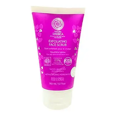 Natura peeling facial exfoliante para piel grasa o mixta, brillo junvenil 150 ml, Natura Siberica