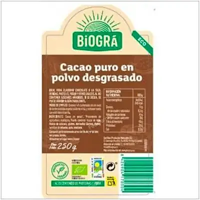 Cacao puro polvo biogra BIO 250 g, Biográ