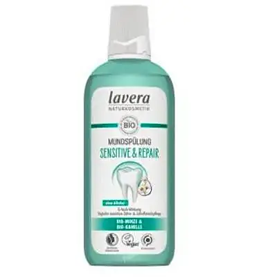 Enjuague bucal sensible y reparador con fluor, Lavera