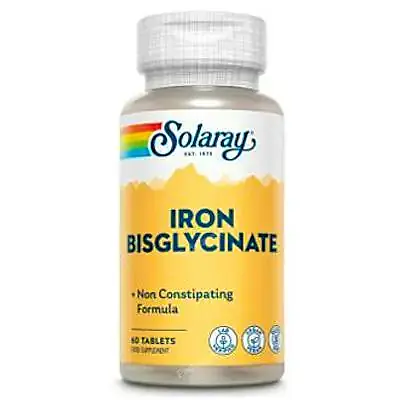 Bisglycinate iron hierro bisglicinato 60 comprimidos, Solaray