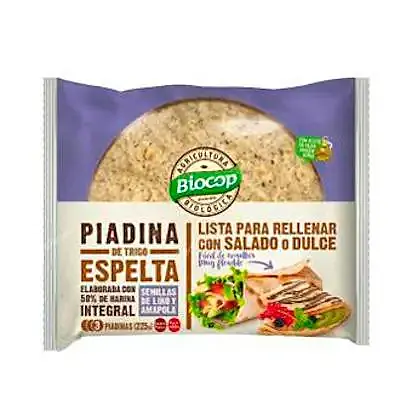 Piadina trigo espelta lino amapola BIO 225 g, Biocop