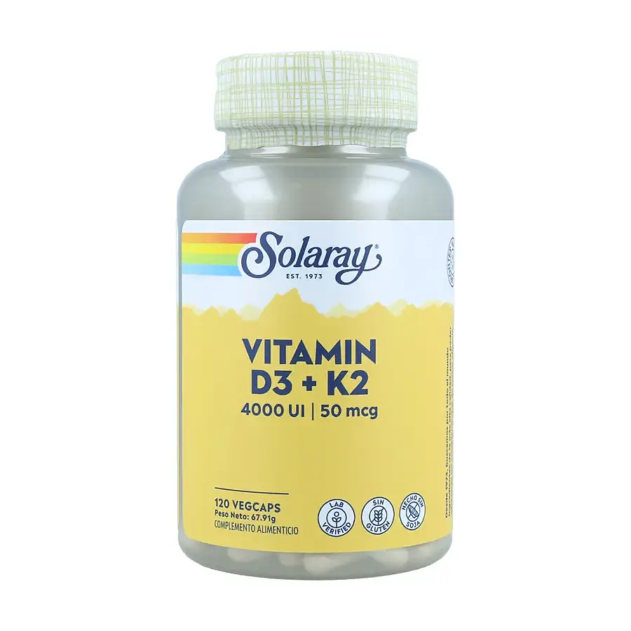 Vitamina D3 K2 120 cápsulas vegetales, Solaray