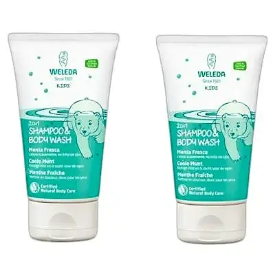 Kids champú y gel de bano 2 en 1 menta fresca 2 x 150 ml, Weleda