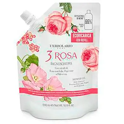 3 rosas recarga gel de baño BIO 500 ml, L'Erbolario