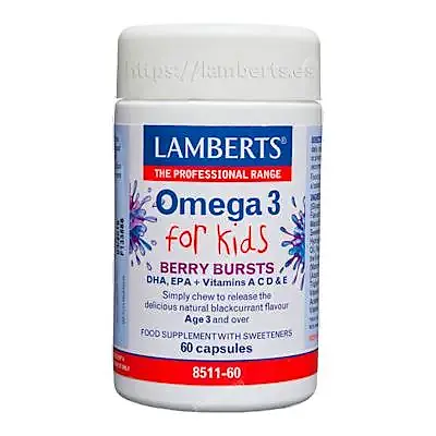 Omega 3 for kids sabor grosella 60 cápsulas, Lamberts