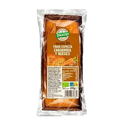 Bizcocho trigo espelta zanahoria nueces BIO 250 g, Biocop