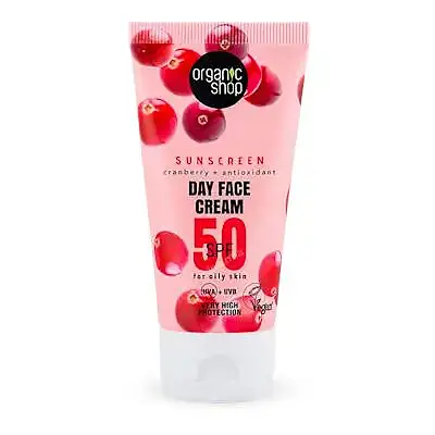 Crema de día facial con protección solar arándano rojo + antioxidantes SPF50 50 ml, Organic Shop