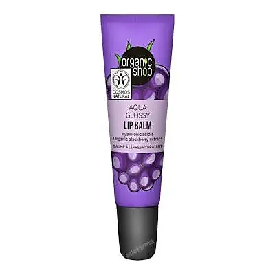 Bálsamo labial brillo aqua con ácido hialurónico y extracto de mora 10 ml, Organic Shop