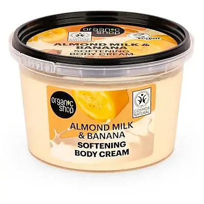 Crema corporal suavizante leche de almendras y plátano 250 ml, Organic Shop
