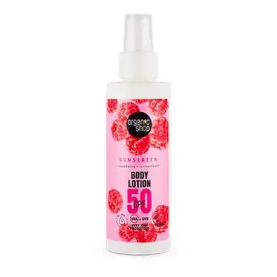 Loción corporal con protección solar frambuesa + antioxidantes SPF50 150 ml, Organic Shop
