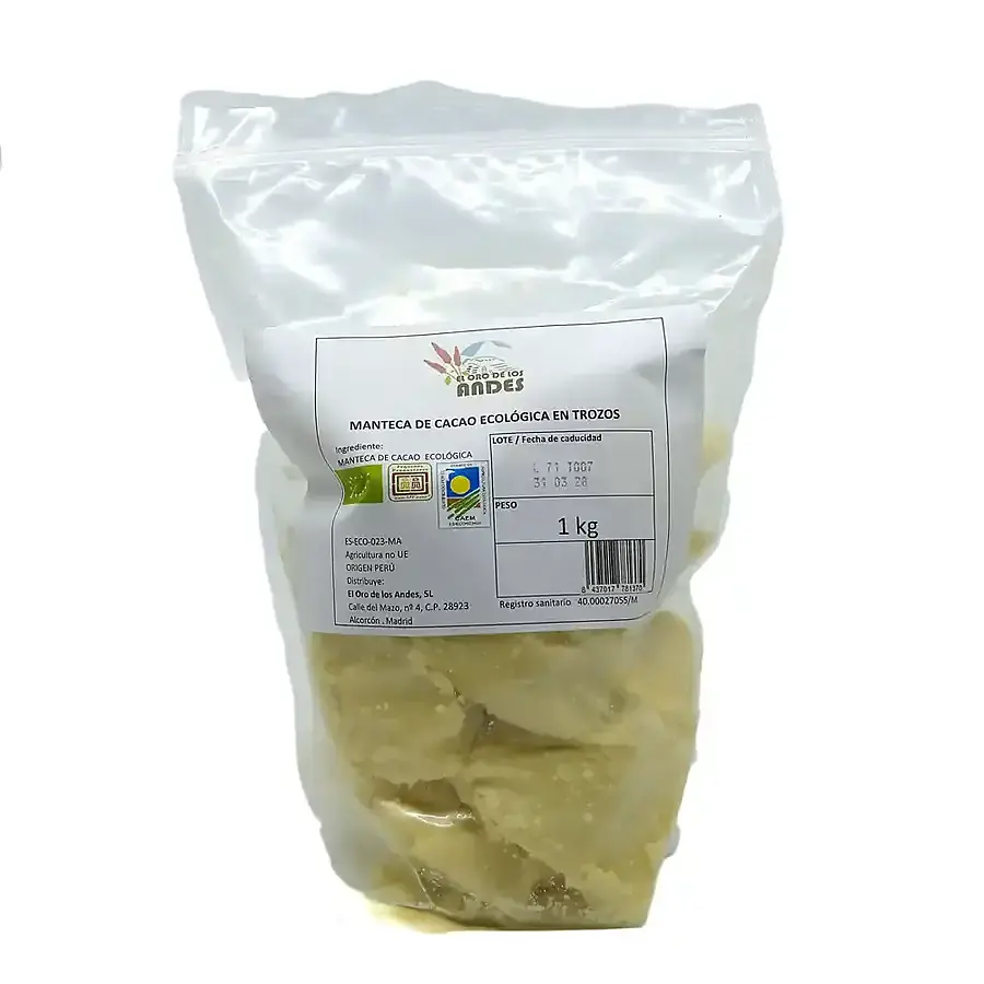 Trozos manteca cacao criollo crudo BIO 1 kg, El Oro De Los Andes