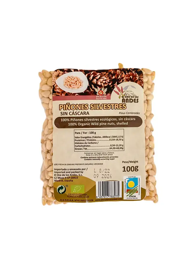 Piñones silvestres crudos BIO 100 g, El Oro De Los Andes
