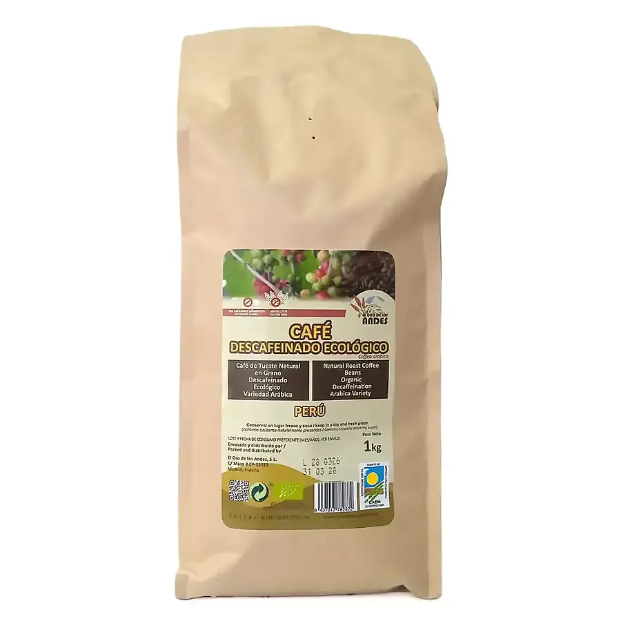 Café tostado natural descaf peru grano BIO 1 kg, El Oro De Los Andes
