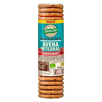 Galleta copos avena int. frutos rojos 250 g, Biocop