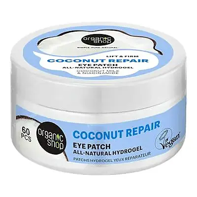 Parches de hidrogel reafirmantes contorno de los ojos coconut repair 60 uds., Organic Shop