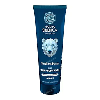 Men wild arctic. gel 3 en 1 para cabello cuerpo y rostro 200 ml, Natura Siberica