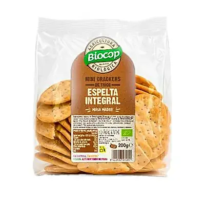Mini crackers de trigo espelta integral con masa madre BIO 200 g, Biocop