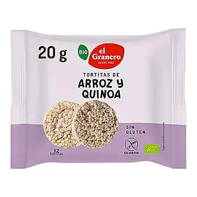 Tortitas de arroz integral y quinoa s/glu BIO 20 g, El Granero