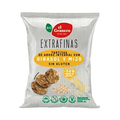 Extrafinas tortitas de arroz integral con girasol y mijo sin gluten BIO 60 g, El Granero