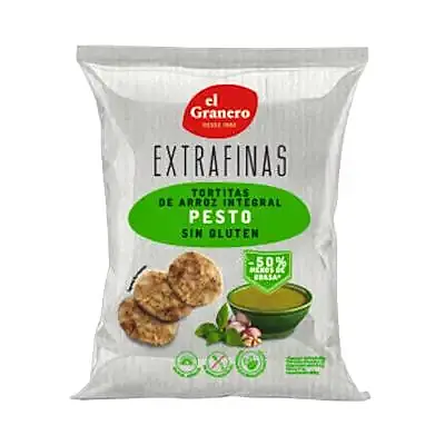 Extrafinas tortitas de arroz integral pesto sin gluten 60 g, El Granero