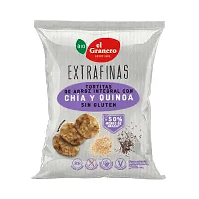 Extrafinas tortitas de arroz integral chia y quinoa sin gluten BIO 60 g, El Granero