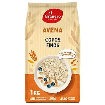 Copos avena finos integral 1 kg, El Granero