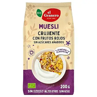 Muesli crujiente con frutos rojos BIO 200 g, El Granero
