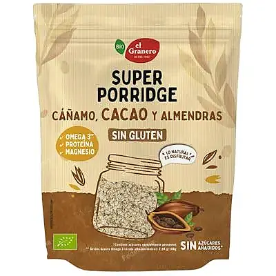 Super porridge cañamo cacao almendras s/g eg 350 g, El Granero